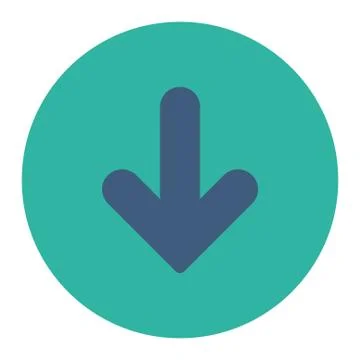 Arrow Down flat cobalt and cyan colors round button 库存插图