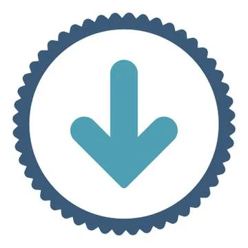 Arrow Down flat cyan and blue colors round stamp icon 库存插图