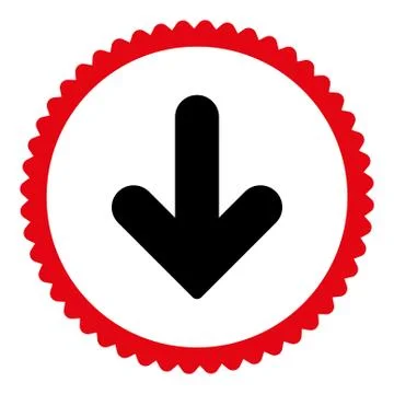 Arrow Down flat intensive red and black colors round stamp icon Stockillustratie