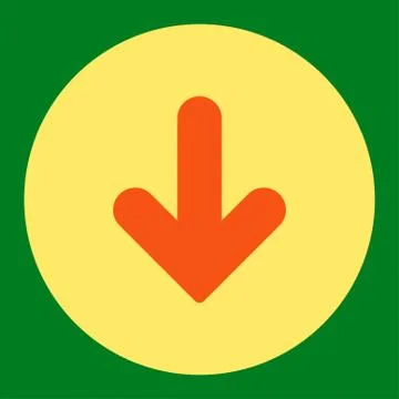 Arrow Down flat orange and yellow colors round button 库存插图