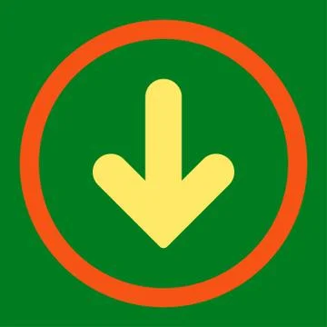 Arrow Down flat orange and yellow colors rounded vector icon Stock Illustration