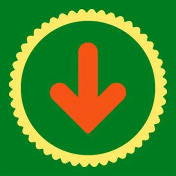 Arrow Down flat orange and yellow colors round stamp icon 库存插图