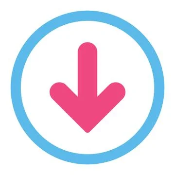 Arrow Down flat pink and blue colors rounded vector icon 库存插图