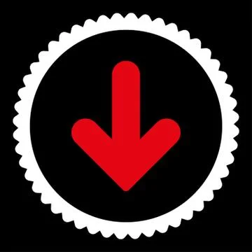Arrow Down flat red and white colors round stamp icon 库存插图