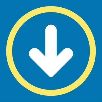 Arrow Down flat yellow and white colors rounded raster icon 库存插图