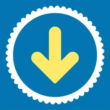 Arrow Down flat yellow and white colors round stamp icon 库存插图