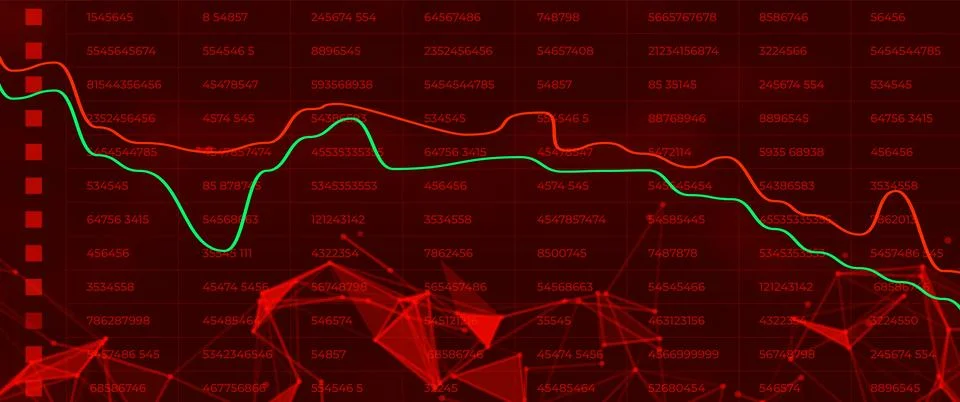 Arrow down graph on red background. Money losing. Stock crisis or finance c.. Stock Illustration