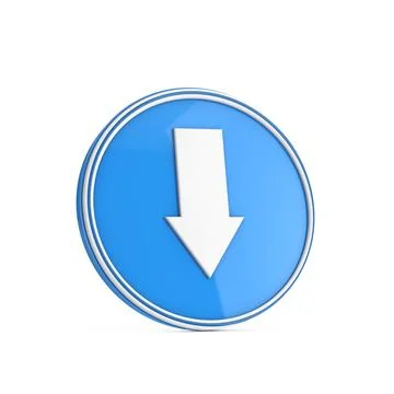 Arrow Down Icon in Blue Circle Button. 3d Rendering Stock Illustration
