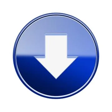 Arrow down icon glossy blue, isolated on white background Illustrazione stock