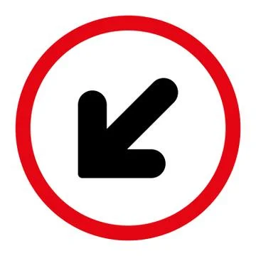 Arrow Down Left flat intensive red and black colors rounded vector icon Stock Illustration
