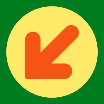 Arrow Down Left flat orange and yellow colors round button Stock Illustration