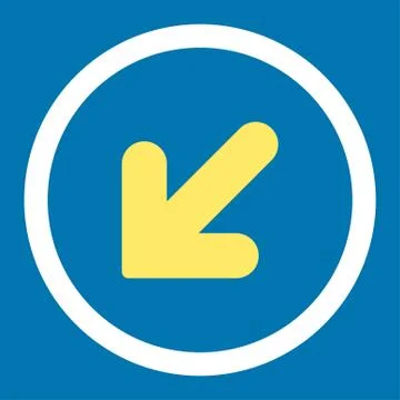Arrow Down Left flat yellow and white colors rounded raster icon Stock Illustration