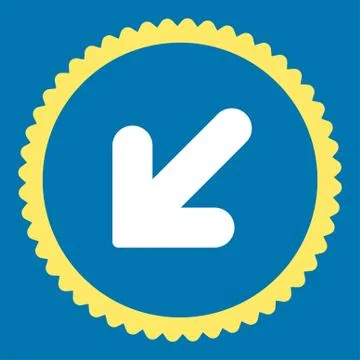 Arrow Down Left flat yellow and white colors round stamp icon Stock Illustration