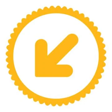 Arrow Down Left flat yellow color round stamp icon Stock Illustration