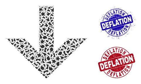 Arrow Down Mosaic of Shards with Deflation Distress Rubber Imprints Stock Illustration