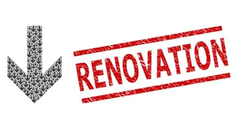 Arrow Down Recursion Collage of Arrow Down Items and Textured Renovation Seal Illustrazione stock