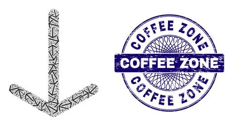 Arrow Down Recursion Mosaic of Arrow Down Items and Textured Coffee Zone Round Illustrazione stock
