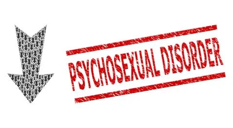 Arrow Down Recursive Collage of Arrow Down Icons and Grunge Psychosexual Stock Illustration