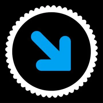 Arrow Down Right flat blue and white colors round stamp icon 库存插图