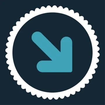 Arrow Down Right flat blue and white colors round stamp icon 库存插图