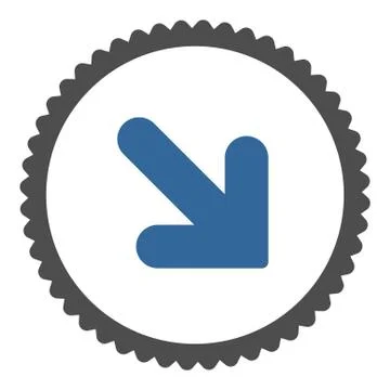 Arrow Down Right flat cobalt and gray colors round stamp icon 库存插图