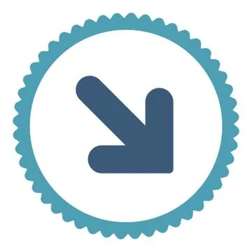 Arrow Down Right flat cyan and blue colors round stamp icon 库存插图