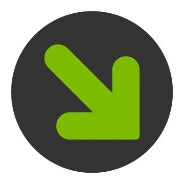 Arrow Down Right flat eco green and gray colors round button 库存插图