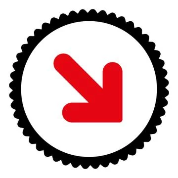 Arrow Down Right flat intensive red and black colors round stamp icon 库存插图
