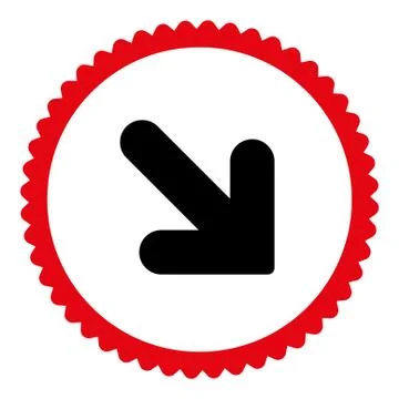Arrow Down Right flat intensive red and black colors round stamp icon 库存插图