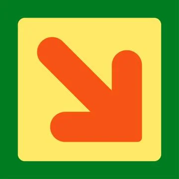 Arrow Down Right flat orange and yellow colors rounded button Stock Illustration