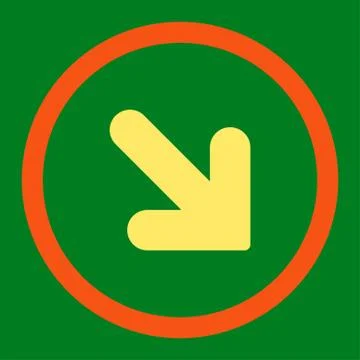 Arrow Down Right flat orange and yellow colors rounded raster icon 库存插图