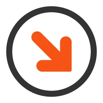 Arrow Down Right flat orange and gray colors rounded raster icon 库存插图