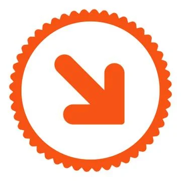 Arrow Down Right flat orange color round stamp icon 库存插图