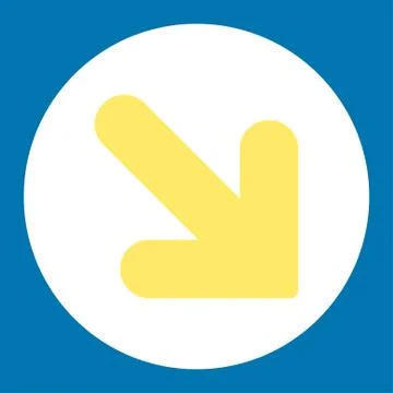 Arrow Down Right flat yellow and white colors round button Stock Illustration