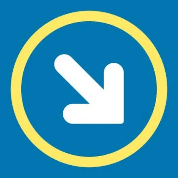 Arrow Down Right flat yellow and white colors rounded vector icon Stock Illustration