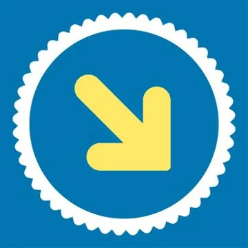 Arrow Down Right flat yellow and white colors round stamp icon 库存插图