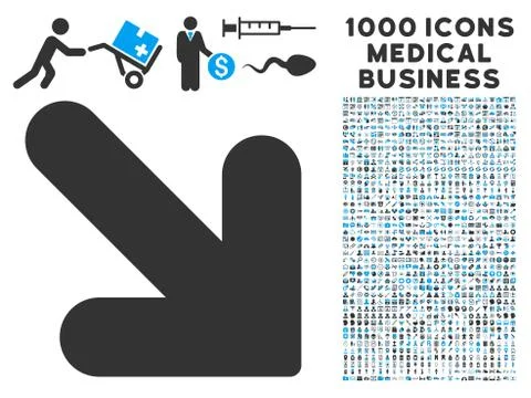 Arrow Down Right Icon with 1000 Medical Business Pictograms 库存插图
