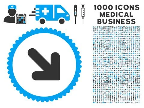 Arrow Down Right Icon with 1000 Medical Business Pictograms Stock Illustration