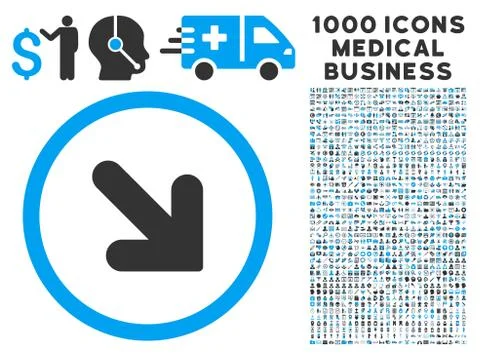 Arrow Down Right Icon with 1000 Medical Business Pictograms Stock Illustration