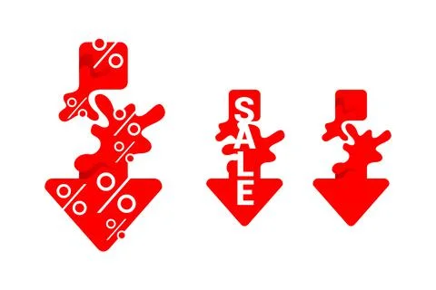 Arrow down with splashes, percents and lettering Stock Illustration