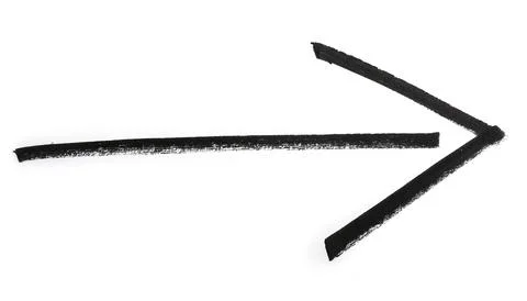 Arrow drawn with black magic marker on white paper background, Realistic ro.. Stock Photos