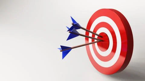 Arrow is exactly on the target , 3D render Stock Illustration