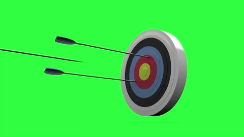 Arrow flying toward dart board on green screen background for game transition Stock Footage 313188203