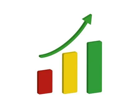 Up arrow following increasing 3D graph icon. Stock Illustration