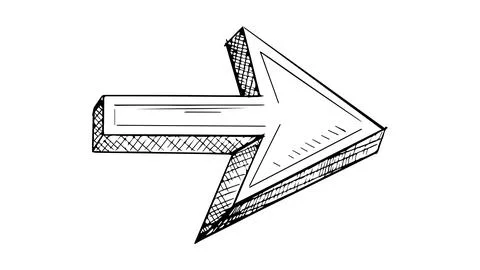 Arrow in the form of child's scribble on white background, hand drawn ink Illustrazione stock