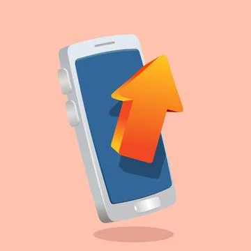 Up arrow in front of smartphone. upload concept vector illustration Stock Illustration