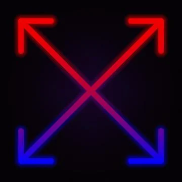 Arrow, full screen neon icon on dark background Stock Illustration