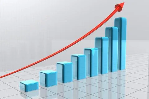 Arrow going over bars forming a statistic Ilustración de archivo