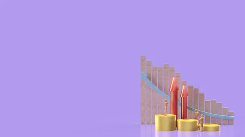 The Arrow gold coins and chart for Business concept 3d rendering. Stockillustratie