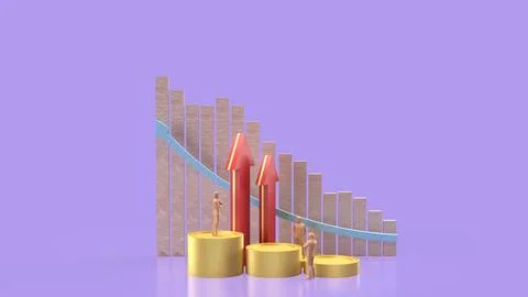 The Arrow gold coins and chart for Business concept 3d rendering. Stockillustratie
